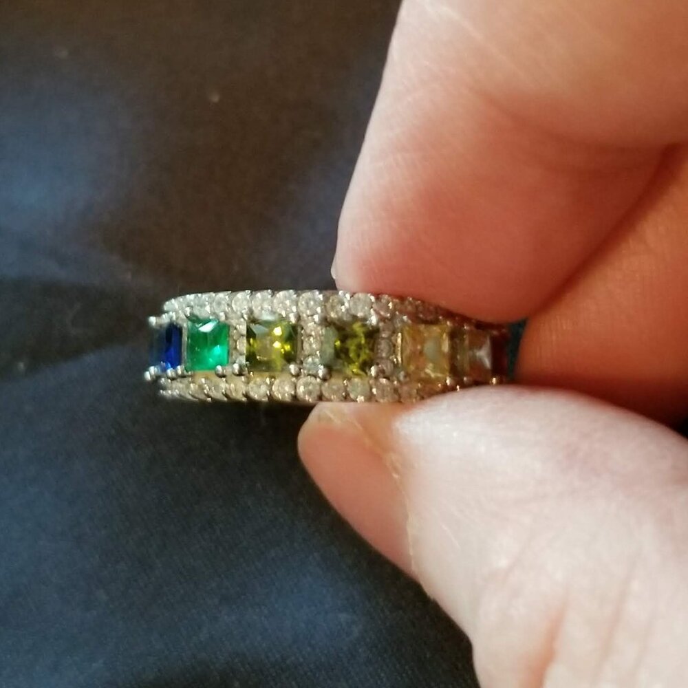 Vibrant Sterling silver rainbow eternity ring, size 5.5 - Picture 6 of 9